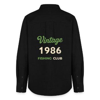 Millésime 1986 – Année de naissance rétro du club de pêche - Chemise Oxford Femme - noir - Dos - AI Model Female 172 light (172cm)