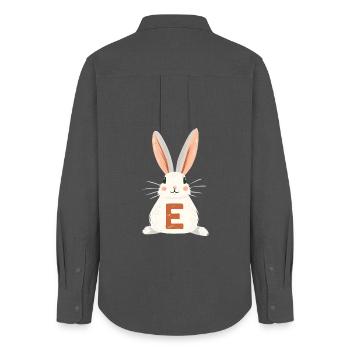 E -Buchstabe - Hase - Personalisierbar - Frauen Oxford Hemd - Anthrazit - Hinten - AI Model Female 172 light (172cm)