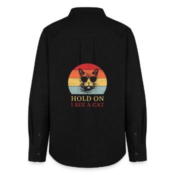 Hold On, I See a Cat – Retro Katze - Frauen Oxford Hemd - Schwarz - Hinten - AI Model Female 172 light (172cm)