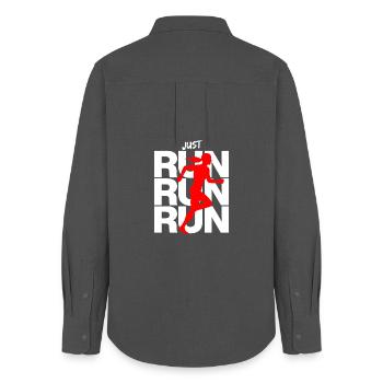 FEMME QUI FAIT DU JOGGING – REINE DE LA COURSE ! COURIR, COURIR - Chemise Oxford Femme - charbon - Dos - AI Model Female 172 light (172cm)