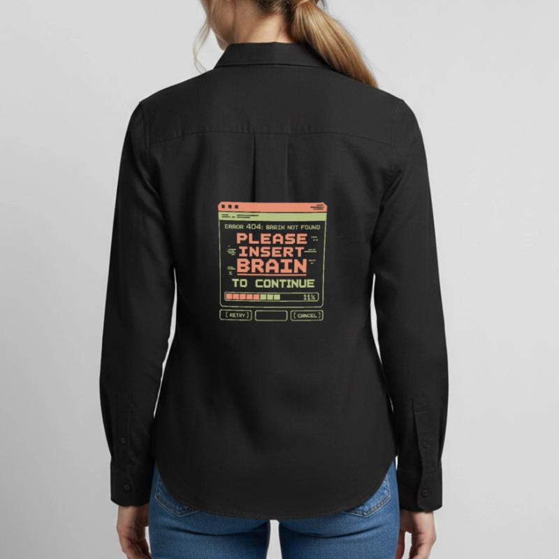 Error 404 Brain Not Found Pixel Design Women's Oxford Shirt