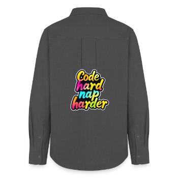 Code Hard Nap Harder Funny Programmer Tee - Women's Oxford Shirt - anthracite - Back - AI Model Female 172 light (172cm)