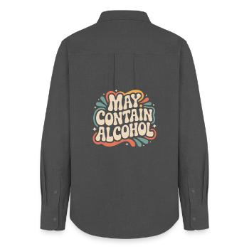 May Contain Alcohol Alkohol Mallorca Saufen JGA - Frauen Oxford Hemd - Anthrazit - Hinten - AI Model Female 172 light (172cm)