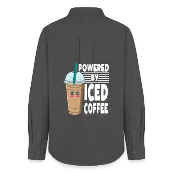 Cute Kawaii Iced Coffee Pastel Drink Graphic - Frauen Oxford Hemd - Anthrazit - Hinten - AI Model Female 172 light (172cm)