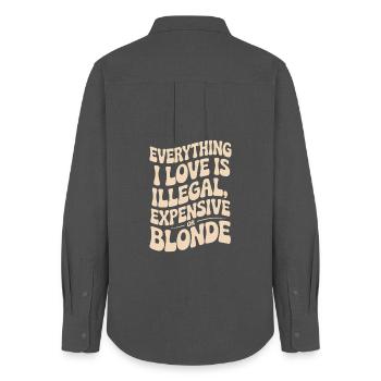 Everything I Love Illegal Expensive Blonde Männer - Frauen Oxford Hemd - Anthrazit - Hinten - AI Model Female 172 light (172cm)