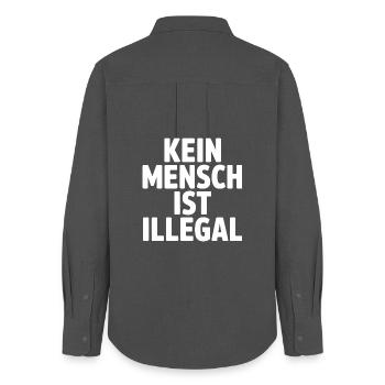 Kein Mensch ist Illegal - Gegen Rechts - Frauen Oxford Hemd - Anthrazit - Hinten - AI Model Female 172 light (172cm)