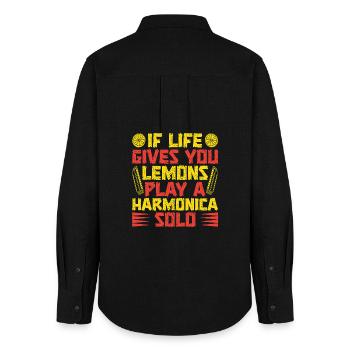 Funny Harmonica Player If Life Gives You Lemon - Frauen Oxford Hemd - Schwarz - Hinten - AI Model Female 172 light (172cm)