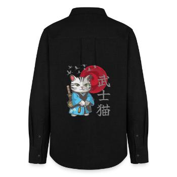 Katze Anime japanisch Samurai Kätzchen - Frauen Oxford Hemd - Schwarz - Hinten - AI Model Female 172 light (172cm)