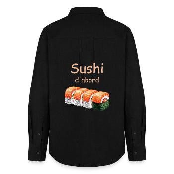 Sushi d'abord Illustration - Chemise Oxford Femme - noir - Dos - AI Model Female 172 light (172cm)