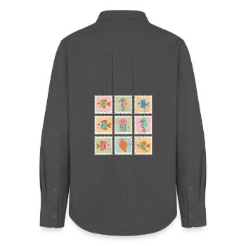 Timbres du motif Animaux de la mer - Chemise Oxford Femme - charbon - Dos - AI Model Female 172 light (172cm)