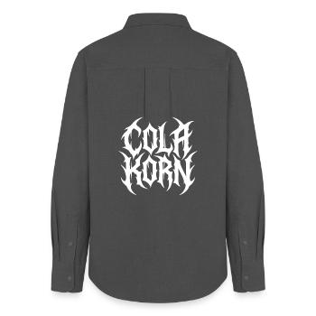 Cola Korn Black Metal – Extremes Logo Motiv - Frauen Oxford Hemd - Anthrazit - Hinten - AI Model Female 172 light (172cm)