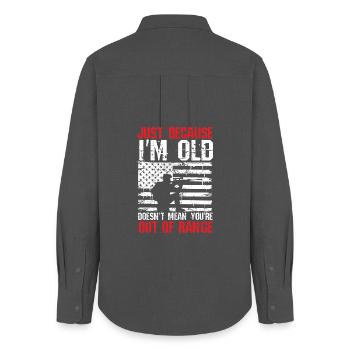 Old But Not Out Of Range - Women's Oxford Shirt - anthracite - Back - AI Model Female 172 light (172cm)