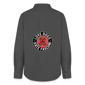 J’aime les chiens, je déteste le fascisme - Produits dérivés antifascistes - Chemise Oxford Femme - charbon - Dos - AI Model Female 172 light (172cm)