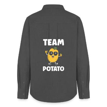 Team Patate Dessin Animé Loufoque - Chemise Oxford Femme - charbon - Dos - AI Model Female 172 light (172cm)