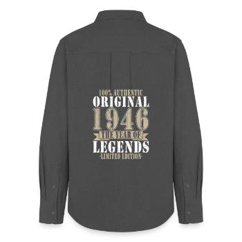 Né en 1946 Anniversaire - Chemise Oxford Femme - charbon - Dos - AI Model Female 172 light (172cm)