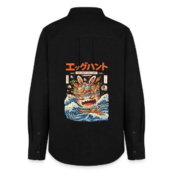 The Great Egg Hunt – Easter Japanese Retro Style - Women's Oxford Shirt - black - Back - AI Model Female 172 light (172cm)