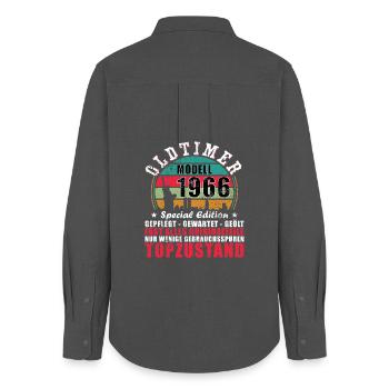 Vintage car built in 1966 born birthday saying - Women's Oxford Shirt - anthracite - Back - AI Model Female 172 light (172cm)