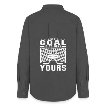 My Goal Is To Deny Yours Hockey Goalie Vintage - Women's Oxford Shirt - anthracite - Back - AI Model Female 172 light (172cm)