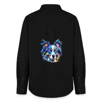 Australian Shepherd Aussie Buntes Hundeporträt - Frauen Oxford Hemd - Schwarz - Hinten - AI Model Female 172 light (172cm)