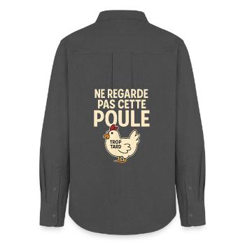 Ne Regarde Pas Cette Poule Trop Tard Humour - Chemise Oxford Femme - charbon - Dos - AI Model Female 172 light (172cm)