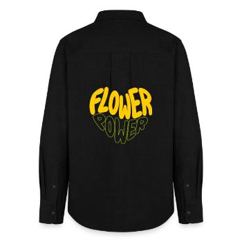 Flower Power Retro Print - Frauen Oxford Hemd - Schwarz - Hinten - AI Model Female 172 light (172cm)