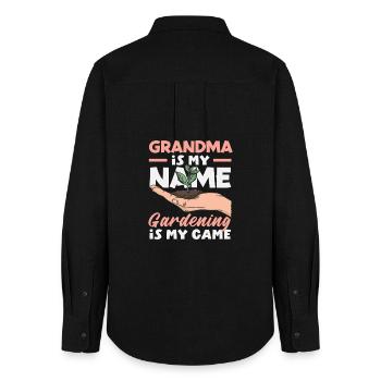 Grand-mère Nom Jardinage Mon amoureux des plantes de gibier - Chemise Oxford Femme - noir - Dos - AI Model Female 172 light (172cm)