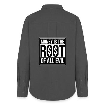 Money Root Evil Capitalism Greed Finance Rich - Women's Oxford Shirt - anthracite - Back - AI Model Female 172 light (172cm)
