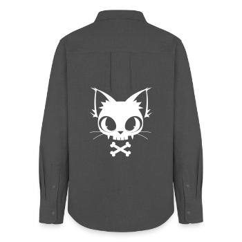 Skull Cat | Kawaii Skull & Bones Motif - Women's Oxford Shirt - anthracite - Back - AI Model Female 172 light (172cm)