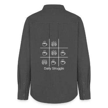 Kaffee-Alltag im Raster - Frauen Oxford Hemd - Anthrazit - Hinten - AI Model Female 172 light (172cm)