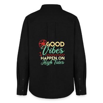 Gute Vibes an hohen Gezeiten - Frauen Oxford Hemd - Schwarz - Hinten - AI Model Female 172 light (172cm)