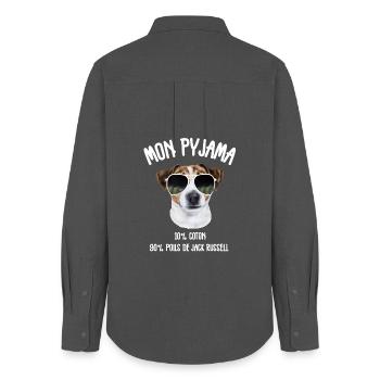 Jack Russell Hundepyjama-Humor  - Frauen Oxford Hemd - Anthrazit - Hinten - AI Model Female 172 light (172cm)