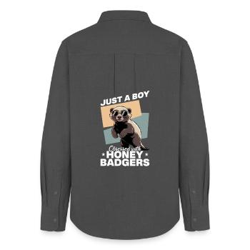 Funny Honey Badger - Frauen Oxford Hemd - Anthrazit - Hinten - AI Model Female 172 light (172cm)