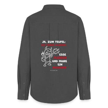 Devil's saying: alcohol, meat, gasoline cars - Women's Oxford Shirt - anthracite - Back - AI Model Female 172 light (172cm)