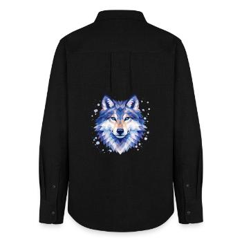 Geometrisches Wolf Design | Wildtier Kunst Print - Frauen Oxford Hemd - Schwarz - Hinten - AI Model Female 172 light (172cm)