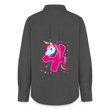 Unicorn, 4 years old, 4th birthday, child - Women's Oxford Shirt - anthracite - Back - AI Model Female 172 light (172cm)