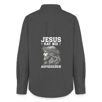 Jesus Never Gave Up Christian Church - Women's Oxford Shirt - anthracite - Back - AI Model Female 172 light (172cm)