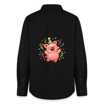 Fête des cochons Carnaval du Nouvel An - Chemise Oxford Femme - noir - Dos - AI Model Female 172 light (172cm)