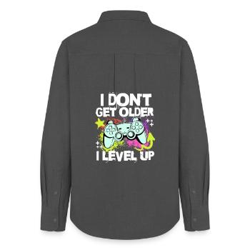 Ich Level Up statt älter zu werd– Controller Motiv - Frauen Oxford Hemd - Anthrazit - Hinten - AI Model Female 172 light (172cm)