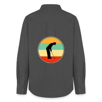 Retro-Golfer-Silhouette Vintage-Sonnenuntergangs-Sportkunst - Frauen Oxford Hemd - Anthrazit - Hinten - AI Model Female 172 light (172cm)