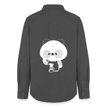 Panda Barista Coffee Brew - Women's Oxford Shirt - anthracite - Back - AI Model Female 172 light (172cm)