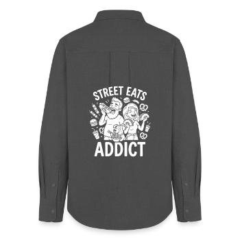 Street Eats Addict: Familien Streetfood - Frauen Oxford Hemd - Anthrazit - Hinten - AI Model Female 172 light (172cm)