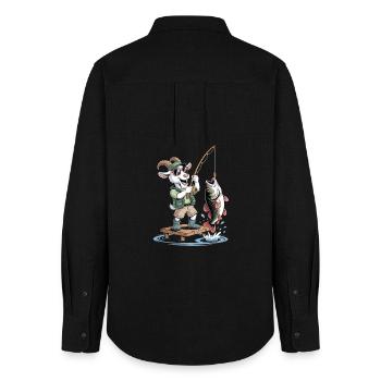 Funny Fishing Goat with Big Fish Catch - Women's Oxford Shirt - black - Back - AI Model Female 172 light (172cm)
