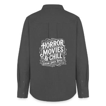 Horror Movies & Chill - Frauen Oxford Hemd - Anthrazit - Hinten - AI Model Female 172 light (172cm)