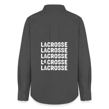 Lacrosse Repeated Text Bold Design - Frauen Oxford Hemd - Anthrazit - Hinten - AI Model Female 172 light (172cm)