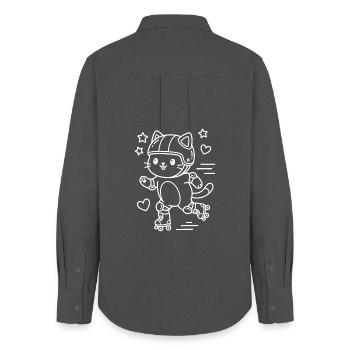 Chat Kawaii à roulettes - Chemise Oxford Femme - charbon - Dos - AI Model Female 172 light (172cm)
