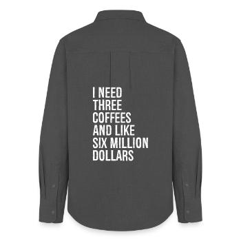 I need three coffees and like six million dollars - Frauen Oxford Hemd - Anthrazit - Hinten - AI Model Female 172 light (172cm)
