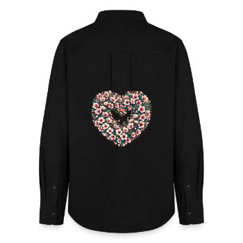 Blossom Heart Floral Crest - Women's Oxford Shirt - black - Back - AI Model Female 172 light (172cm)