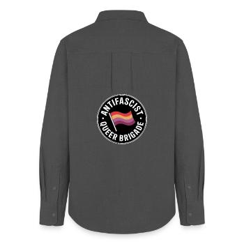 Antifascist Queer Brigade - Antifa Pride Merch - Women's Oxford Shirt - anthracite - Back - AI Model Female 172 light (172cm)