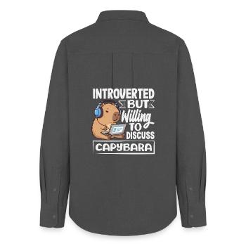 Introverted but keen to discuss Capybara - Women's Oxford Shirt - anthracite - Back - AI Model Female 172 light (172cm)