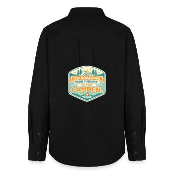 Camping-Humor: Therapie ade - Frauen Oxford Hemd - Schwarz - Hinten - AI Model Female 172 light (172cm)